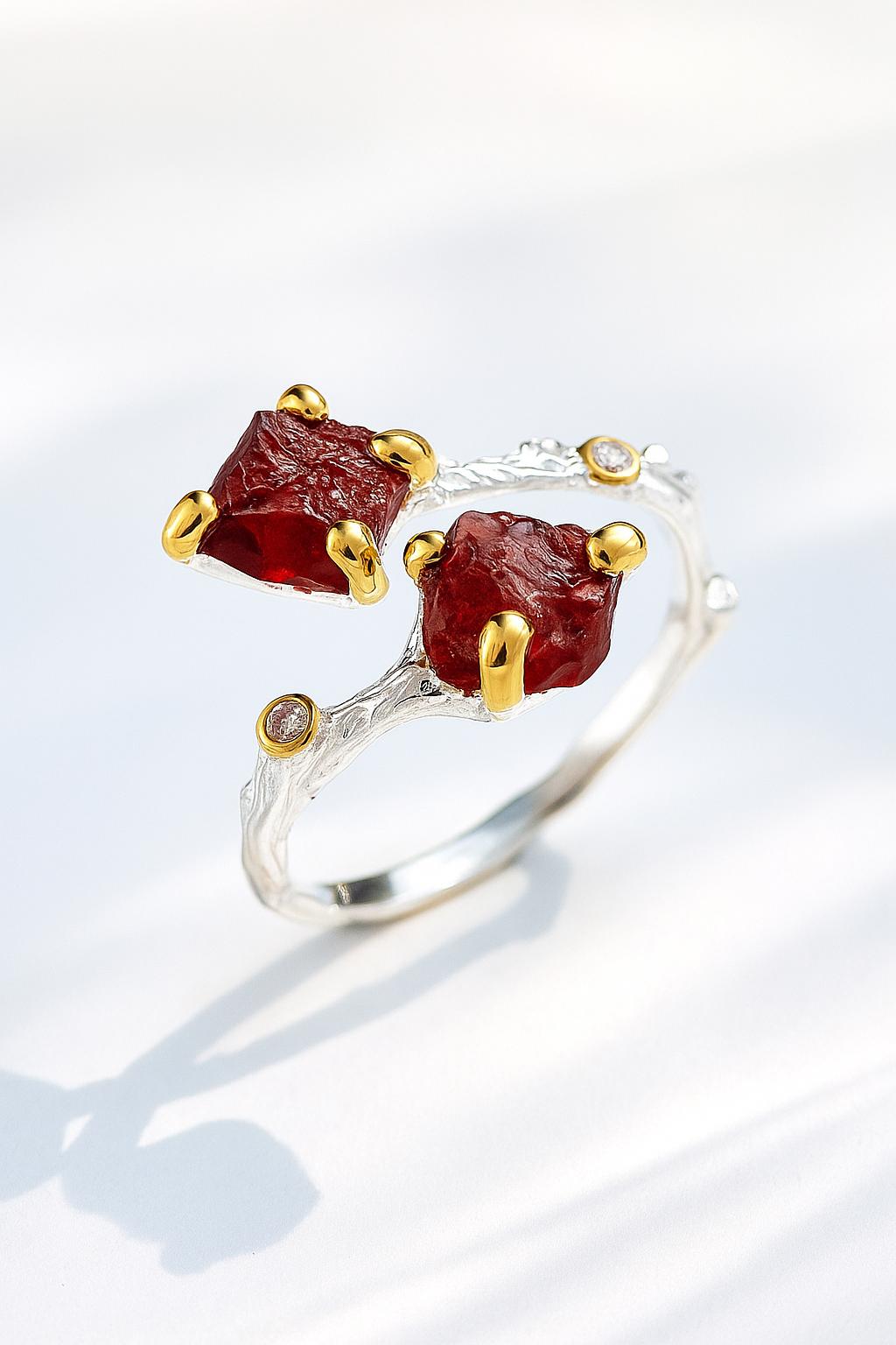 925 Sterling Silver Red Spinel Ring, setting detail