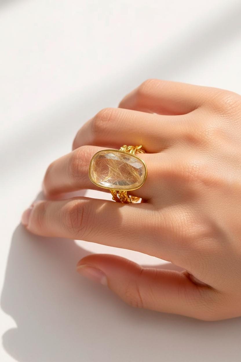 925 Sterling Silver Rutilated Quartz Ring, alternate angle