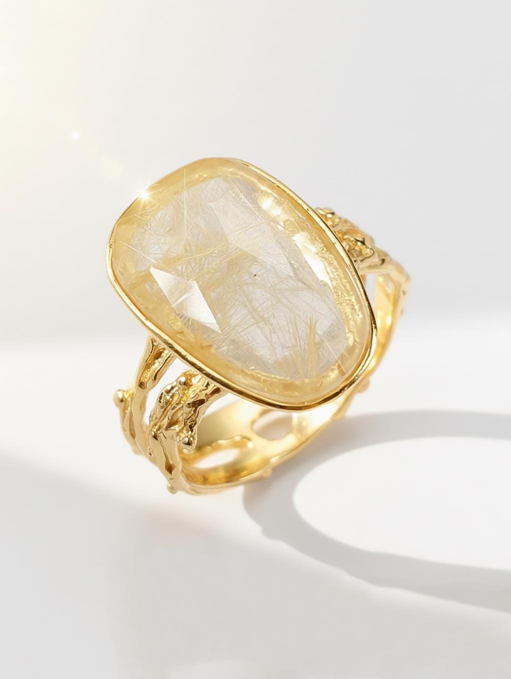 925 Sterling Silver Rutilated Quartz Ring, close-up detail