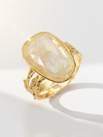 925 Sterling Silver Rutilated Quartz Ring, close-up detail