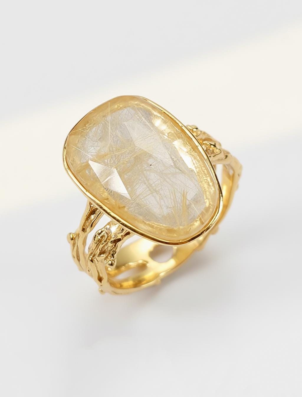 925 Sterling Silver Rutilated Quartz Ring, worn on hand