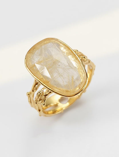925 Sterling Silver Rutilated Quartz Ring, worn on hand