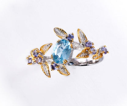 925 Sterling Silver Tanzanite Ring, close-up detail