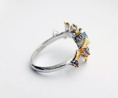 925 Sterling Silver Tanzanite Ring, worn on hand
