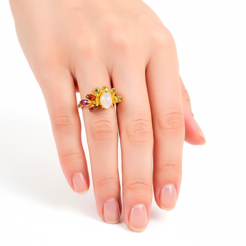 925 Sterling Silver White Opal Ring, worn on hand