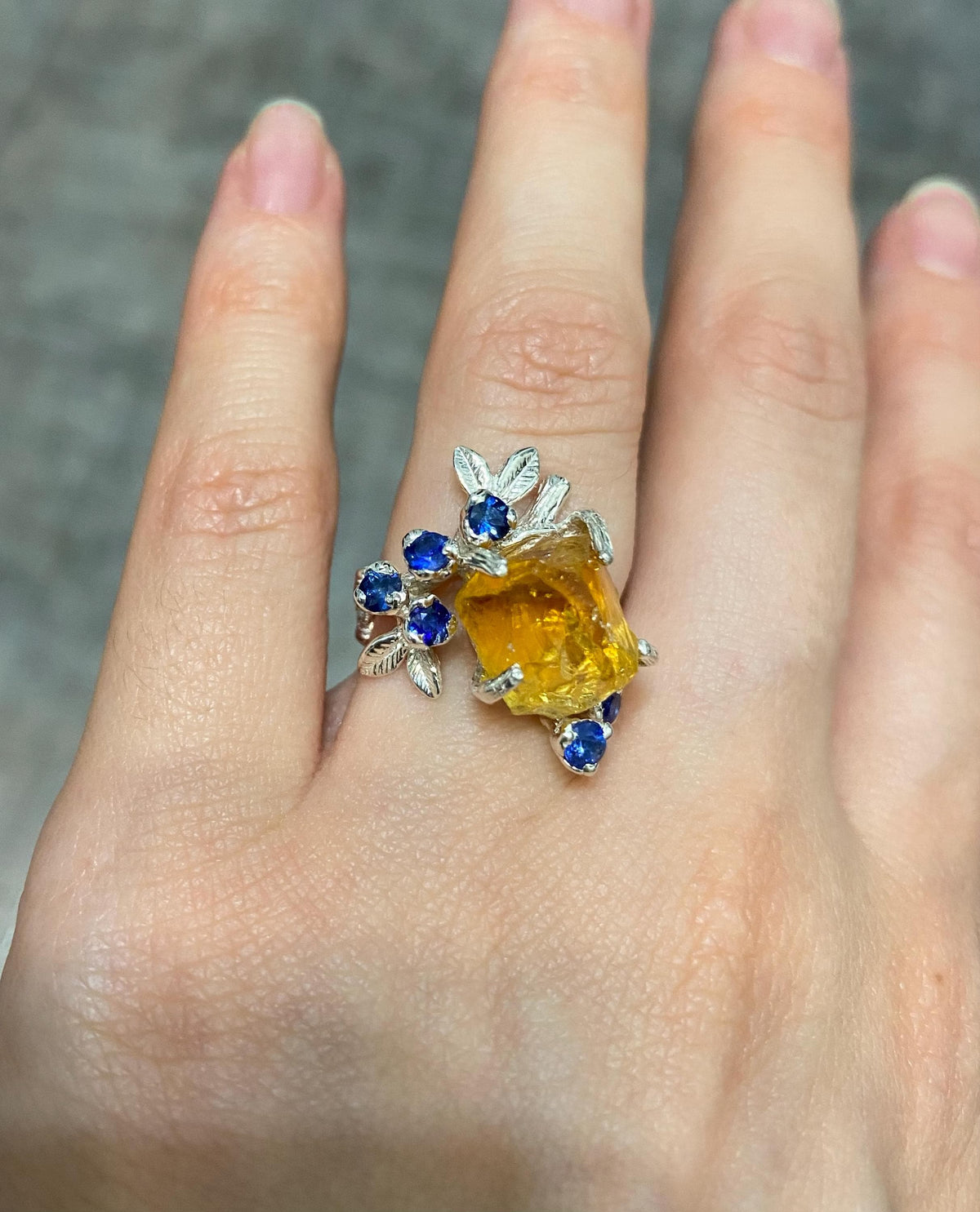 925 Sterling Silver Yellow Citrine Ring, additional angle