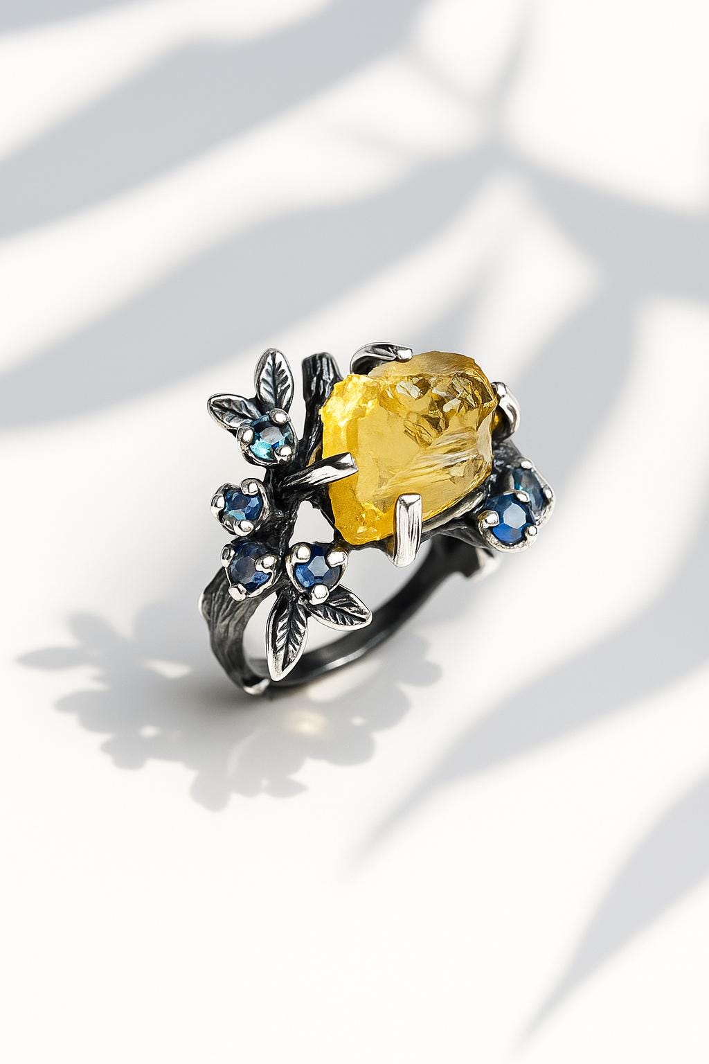 925 Sterling Silver Yellow Citrine Ring, worn look