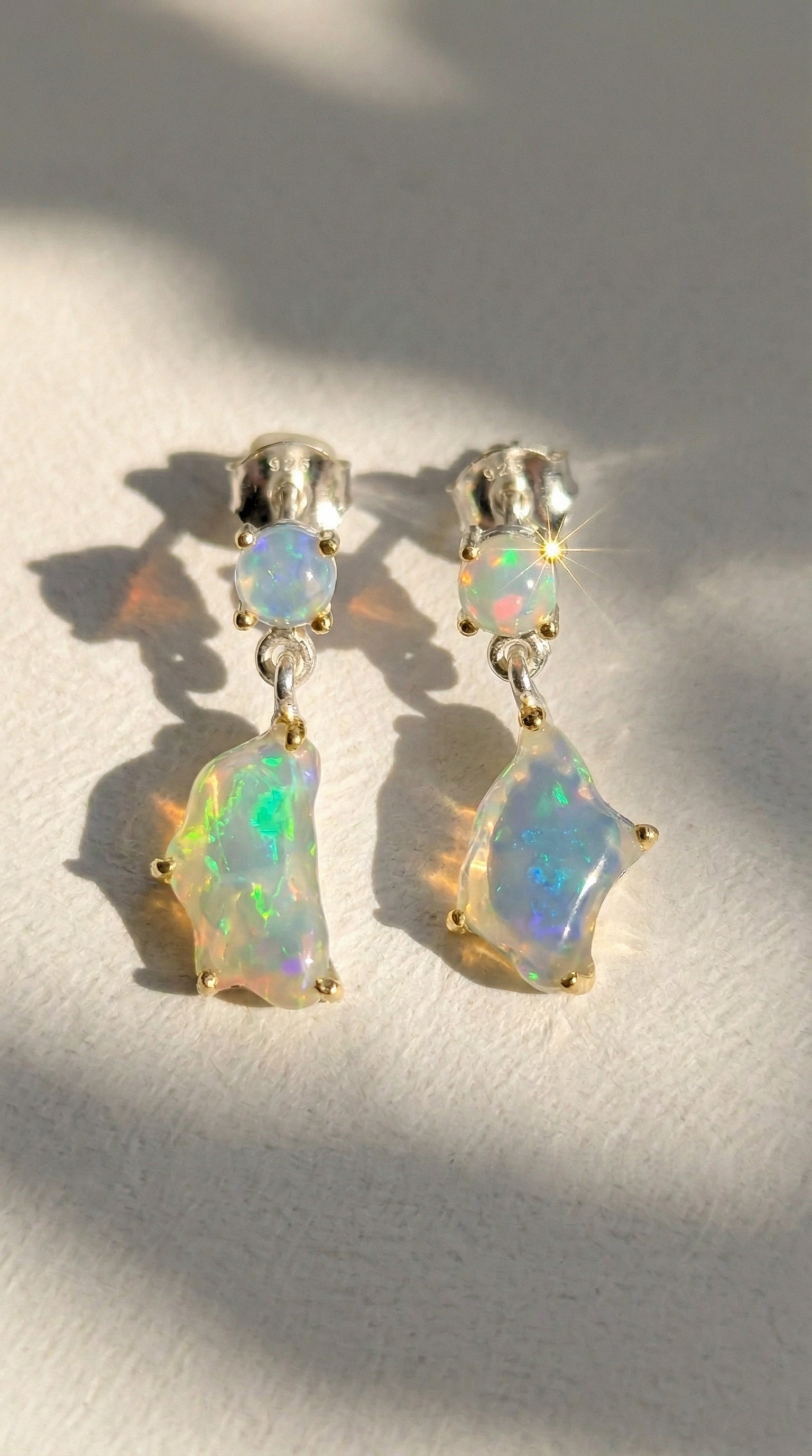 925 Silver Raiinbow Opal Earrings, side angle