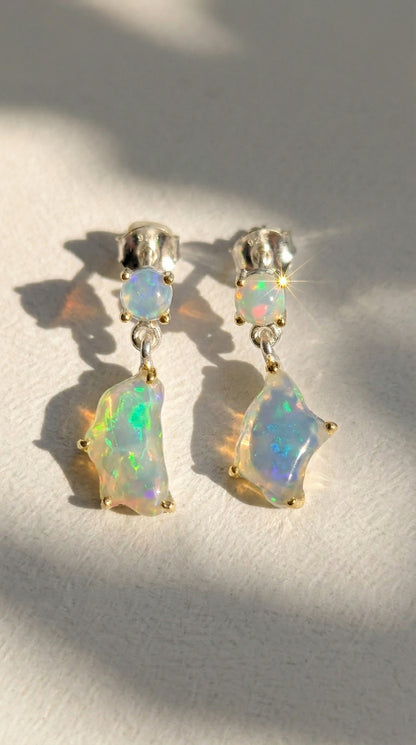 925 Silver Raiinbow Opal Earrings, side angle
