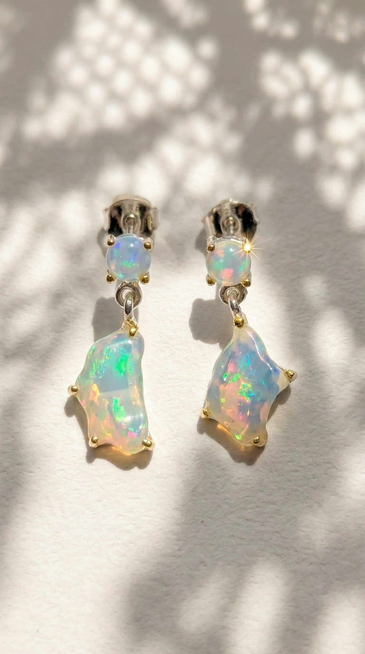 925 Silver Raiinbow Opal Earrings, worn view