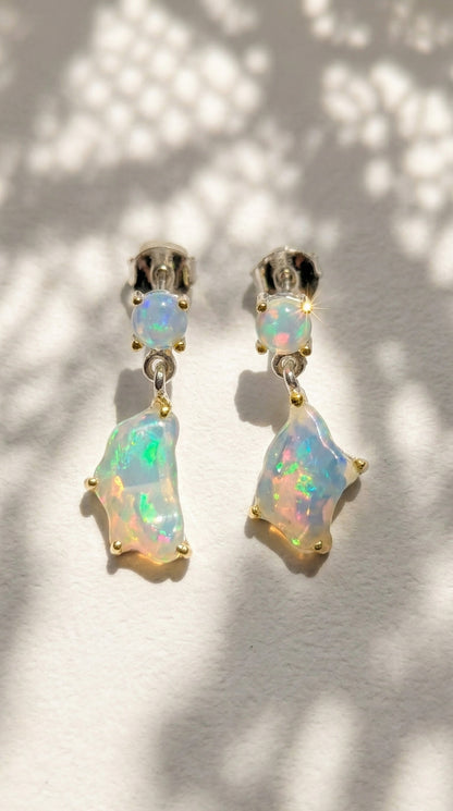 925 Silver Raiinbow Opal Earrings, worn view