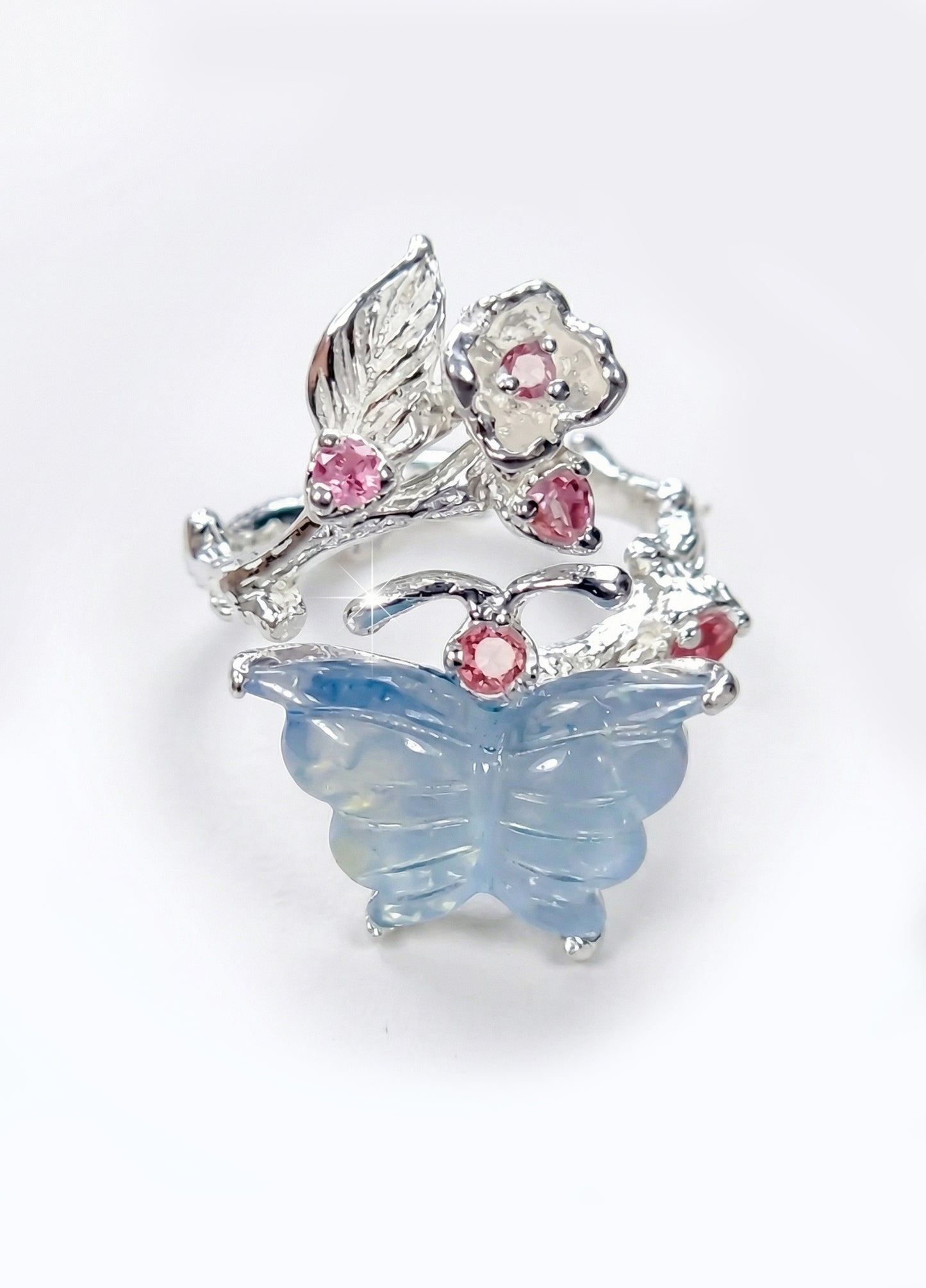 925 Sterling Silver Aquamarine Butterfly Ring, worn look