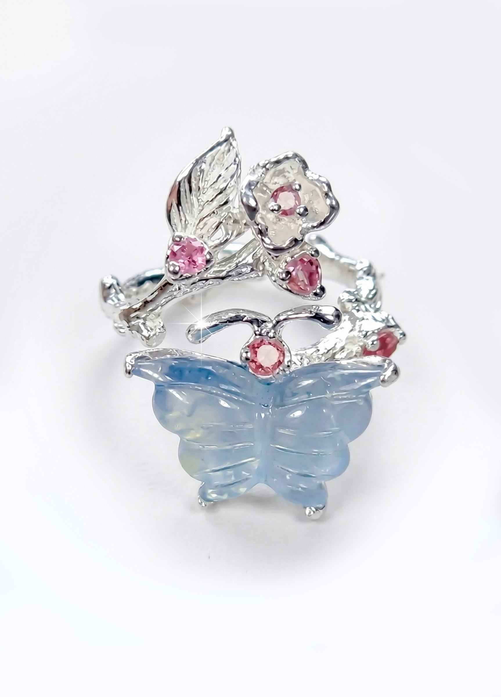 925 Sterling Silver Aquamarine Butterfly Ring, worn look