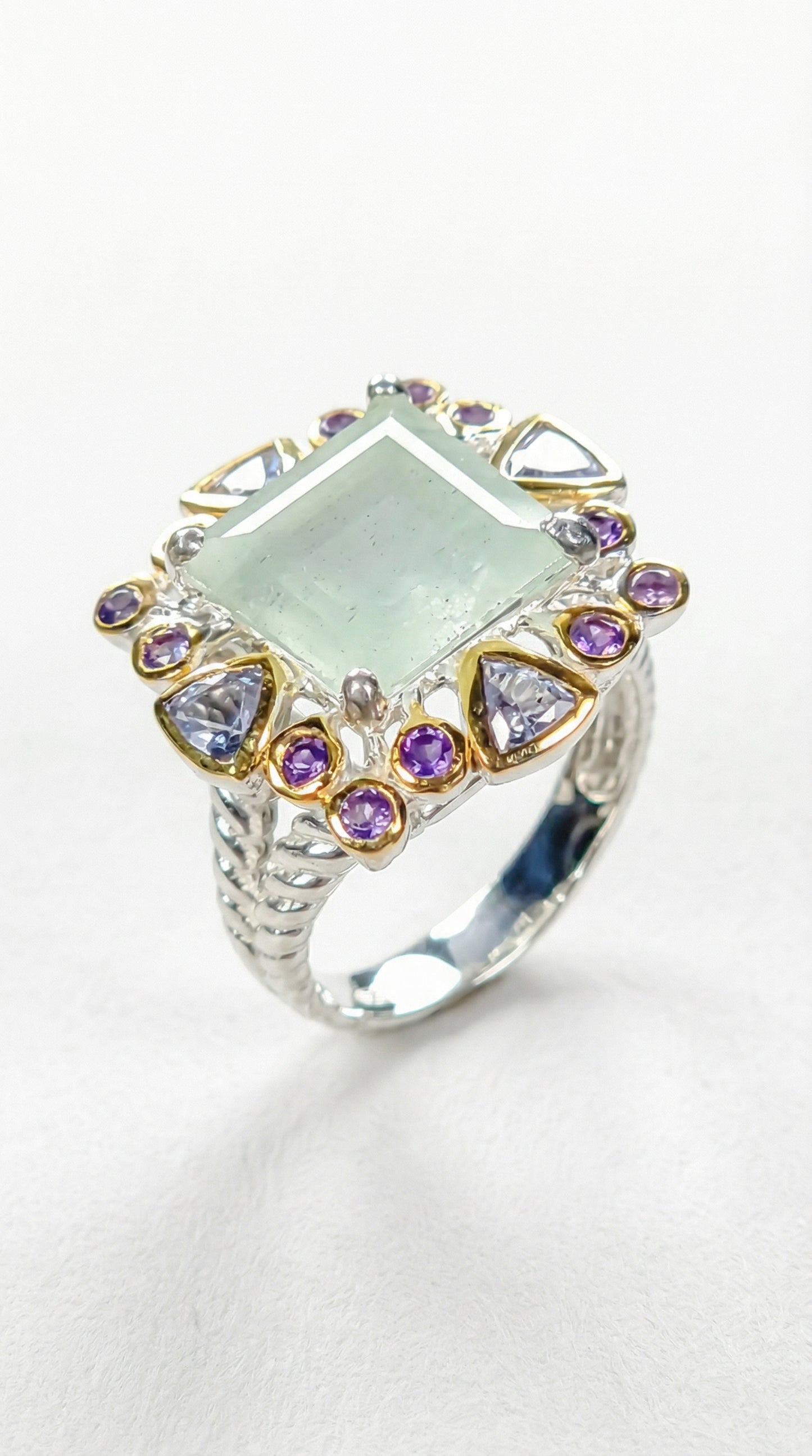 925 silver aquamarine halo ring