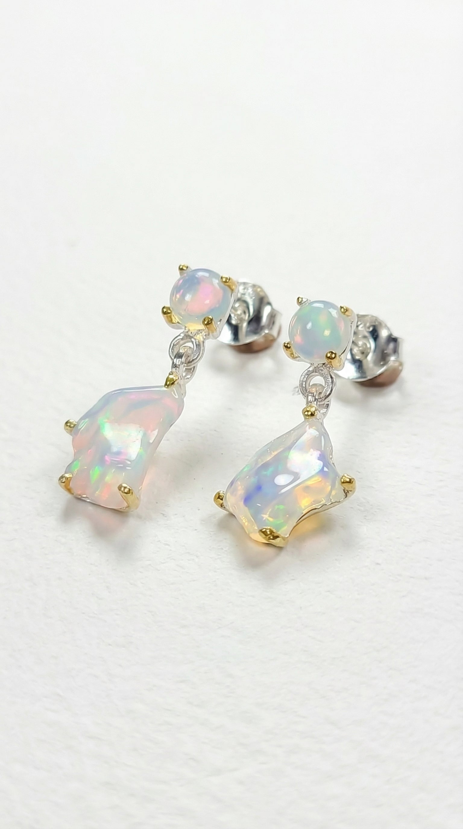 925 Silver Raiinbow Opal Earrings, close-up detail