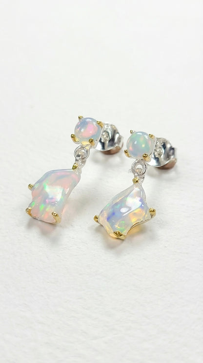 925 Silver Raiinbow Opal Earrings, close-up detail