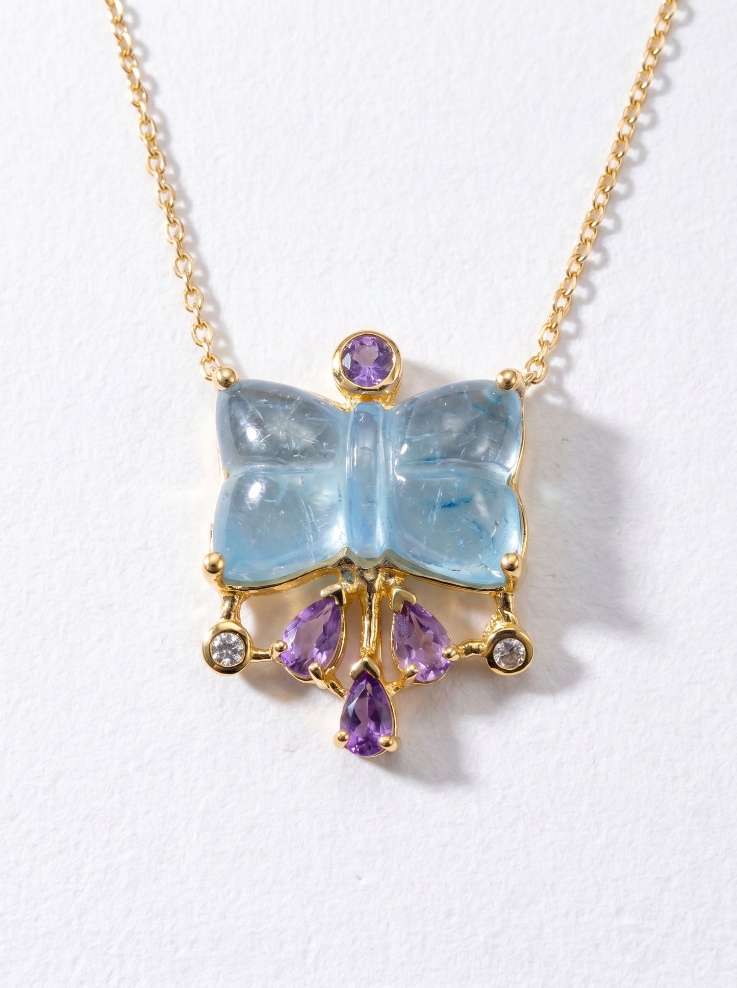 925 silver aquamarine bow necklace, chain detail