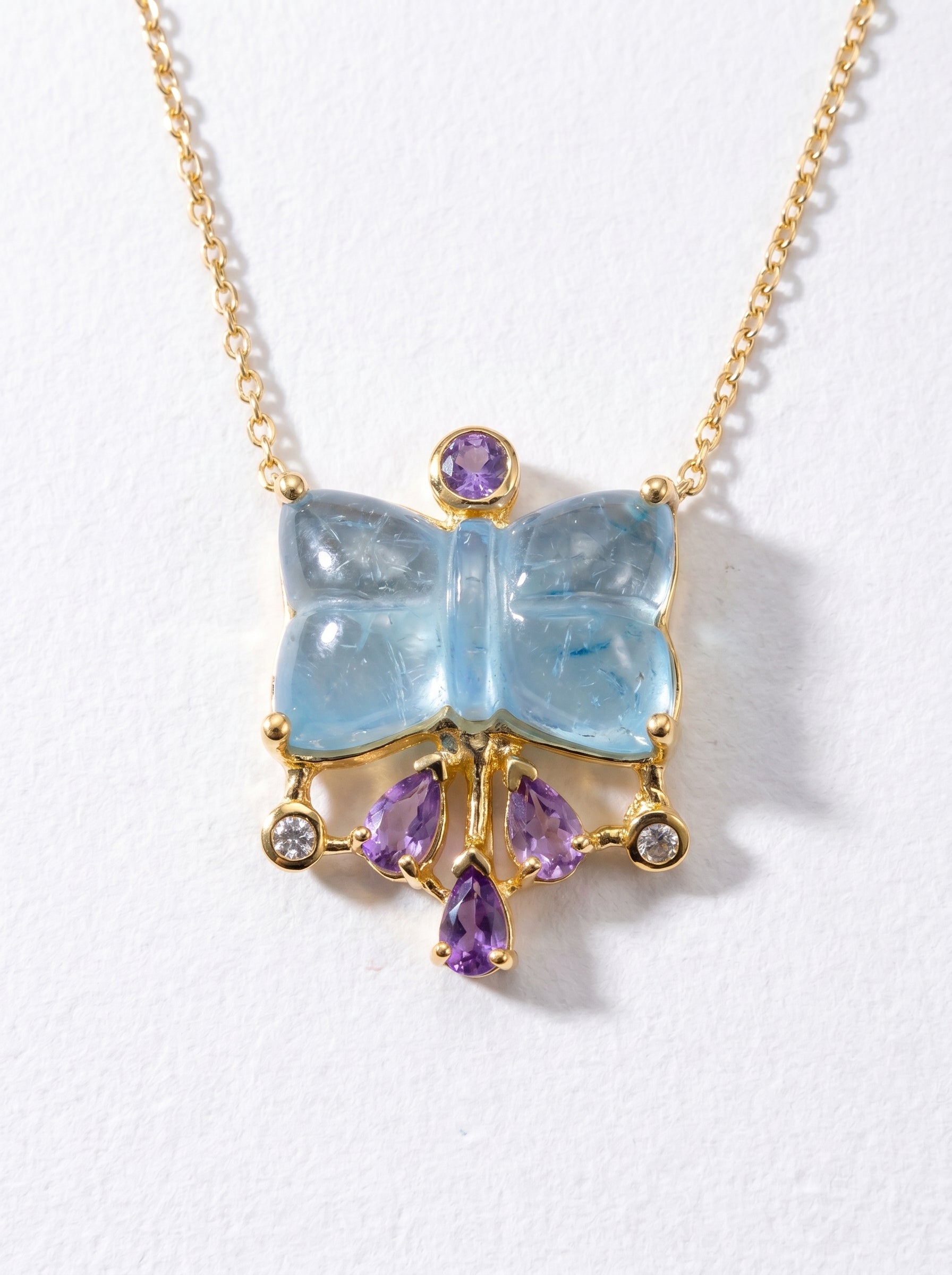 925 silver aquamarine bow necklace, chain detail