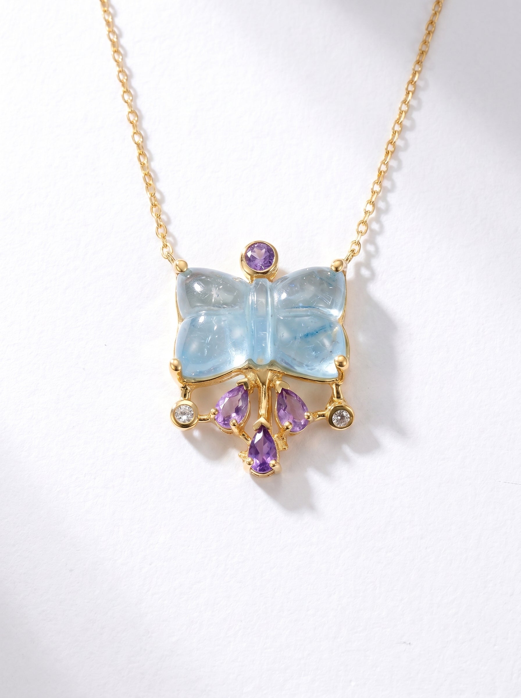 925 silver aquamarine bow necklace, layered look