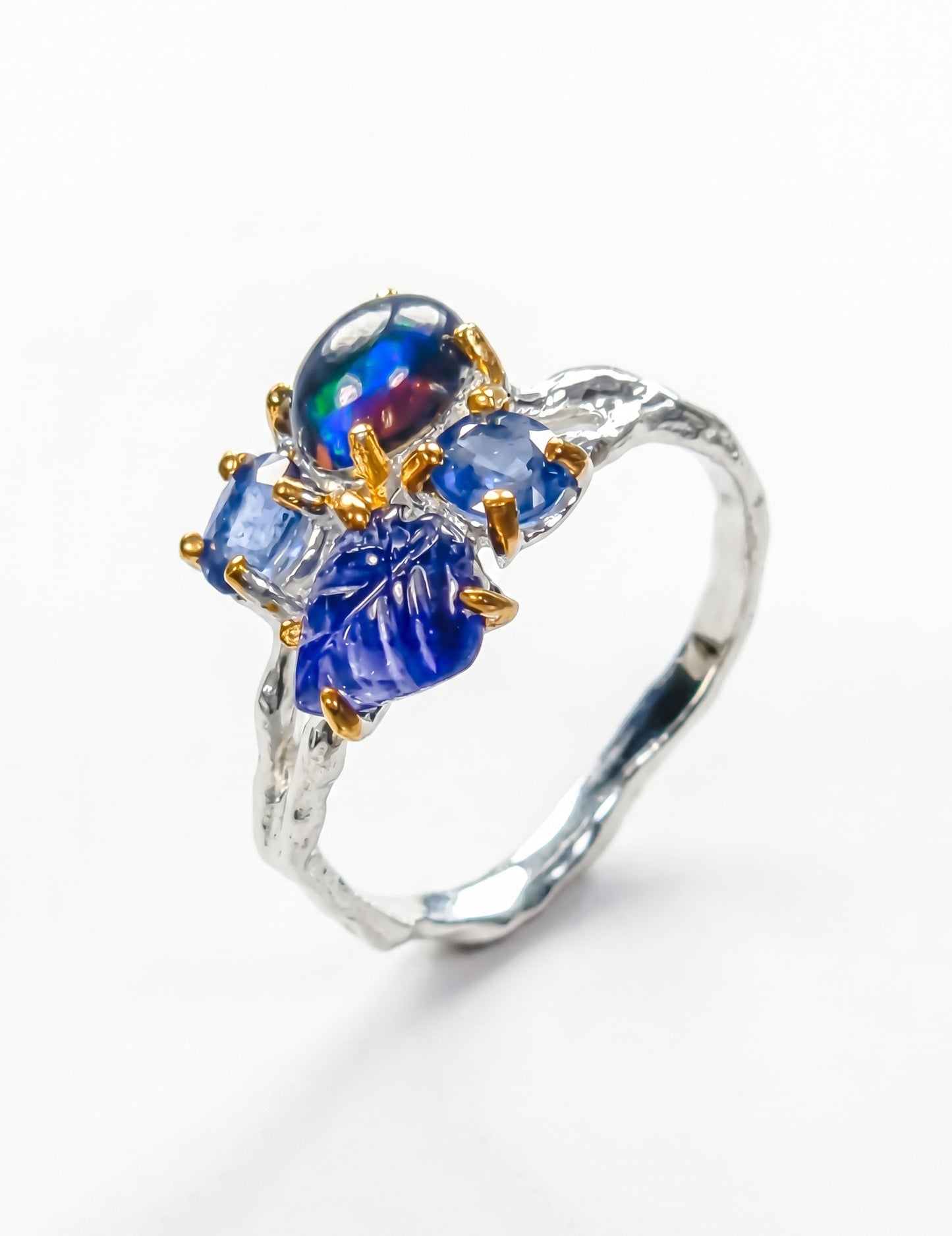 925 Sterling Silver Sapphire Leaf Ring, additional angle