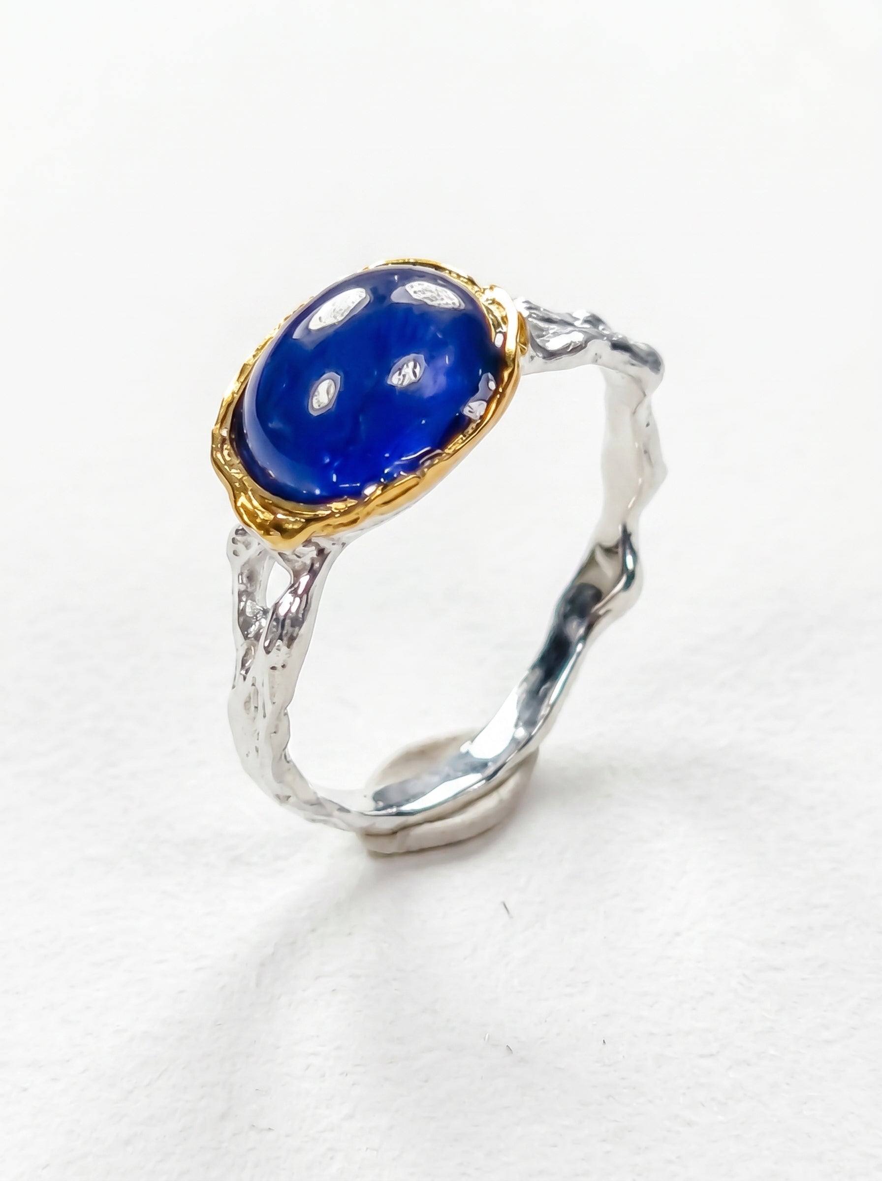 925 Sterling Silver Sapphire Dainty Ring, worn look