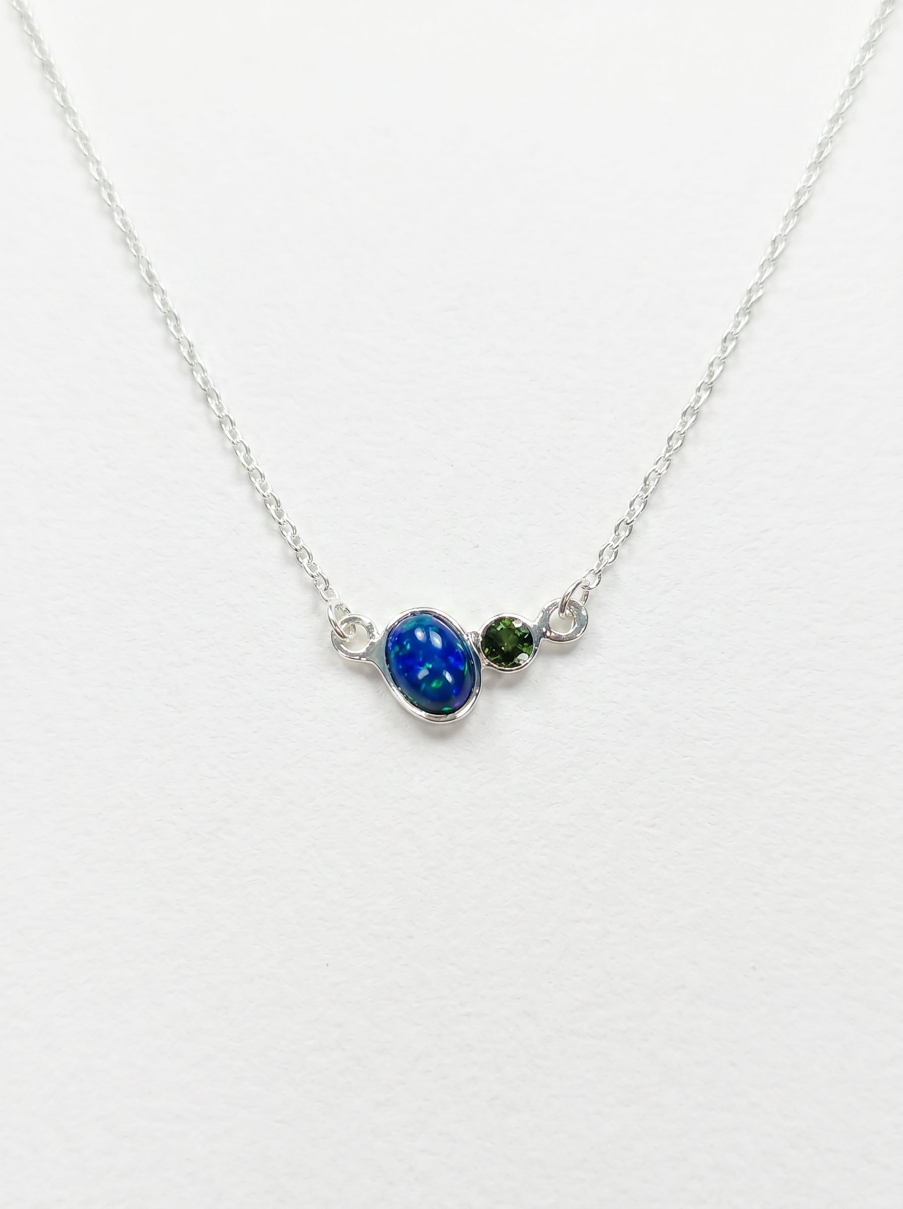 925 sterling silver two stone opal necklace, chain detail