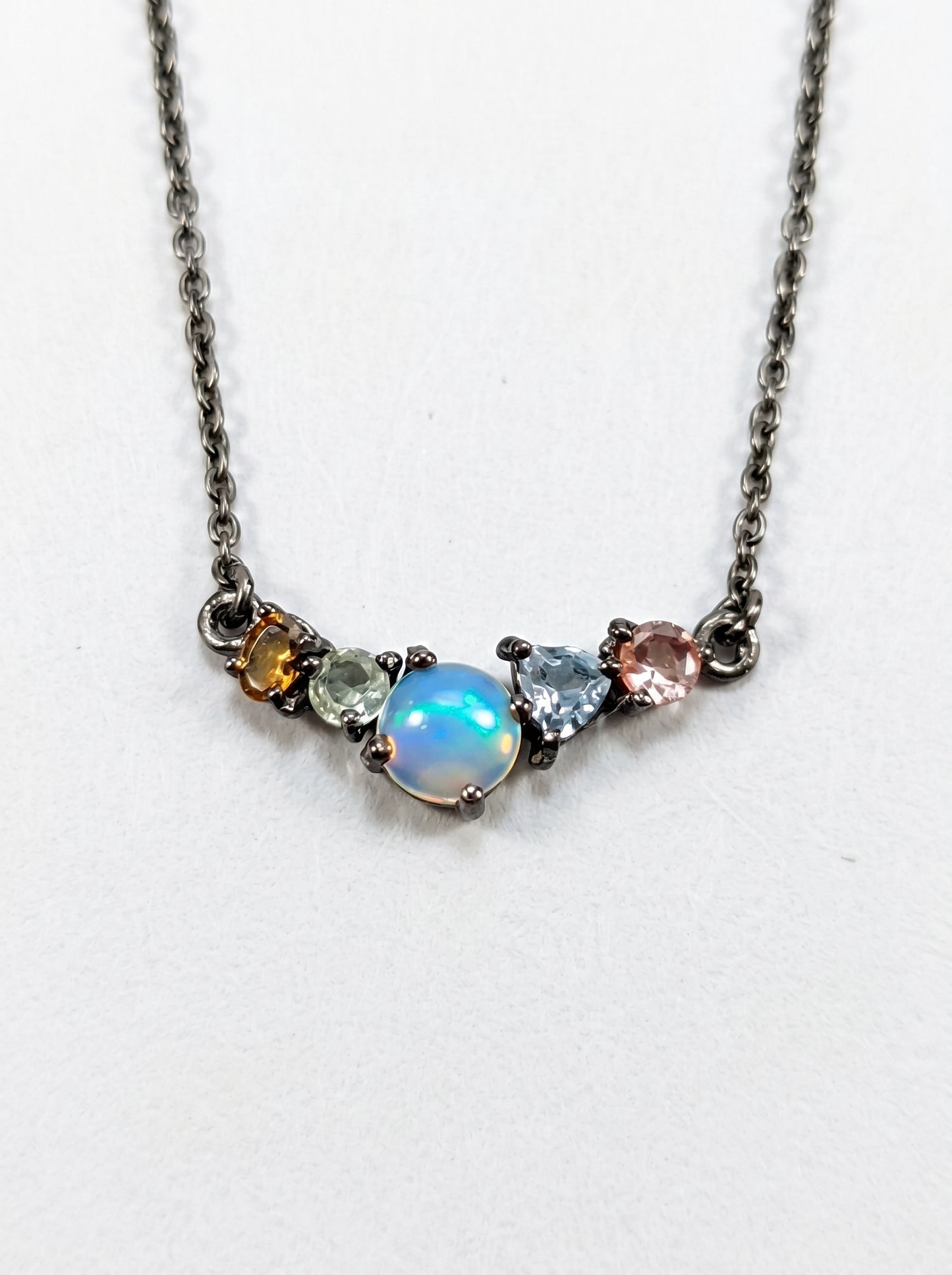 925 sterling silver cluster black opal necklace, main product image