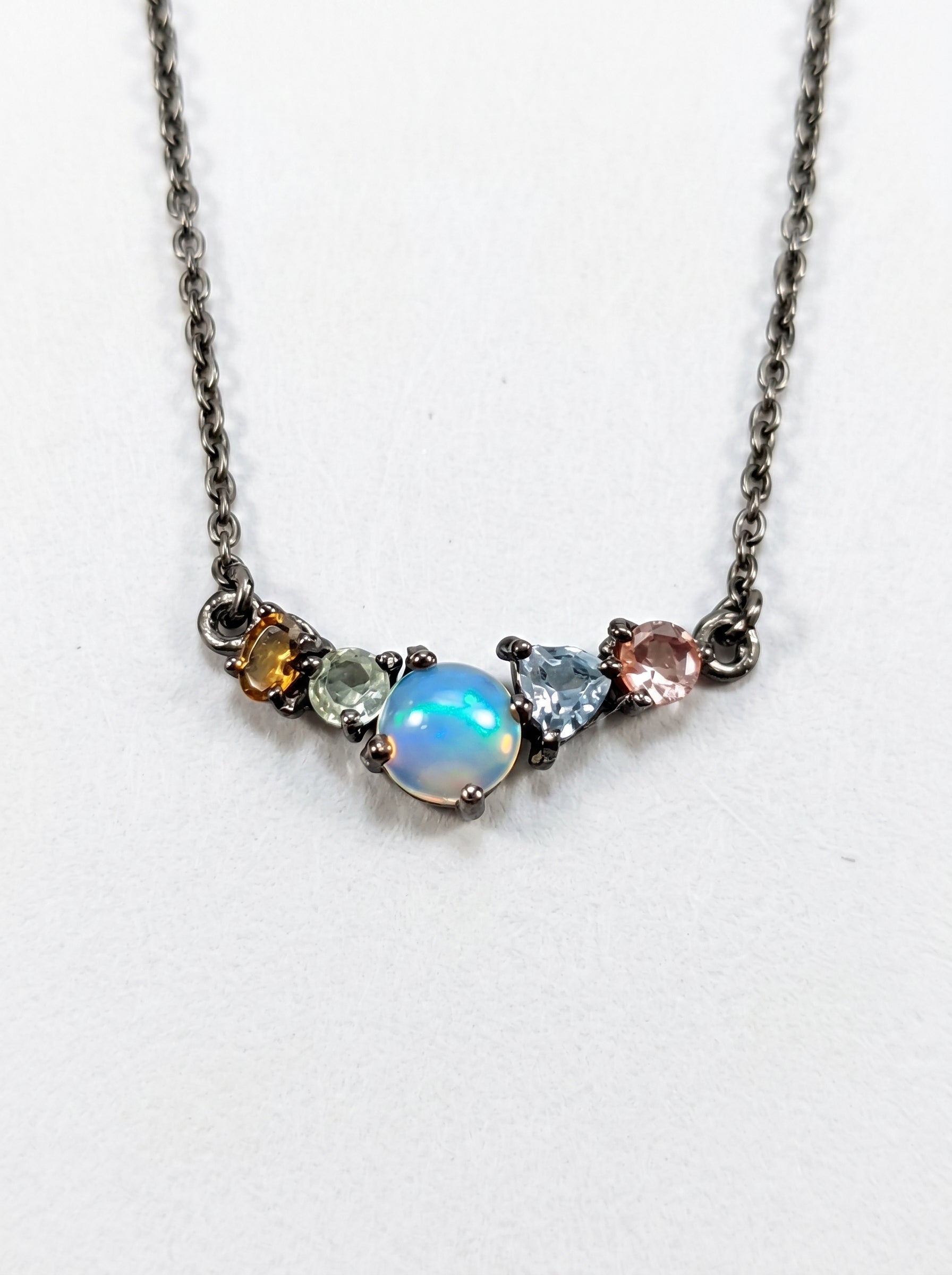 925 sterling silver cluster black opal necklace, main product image