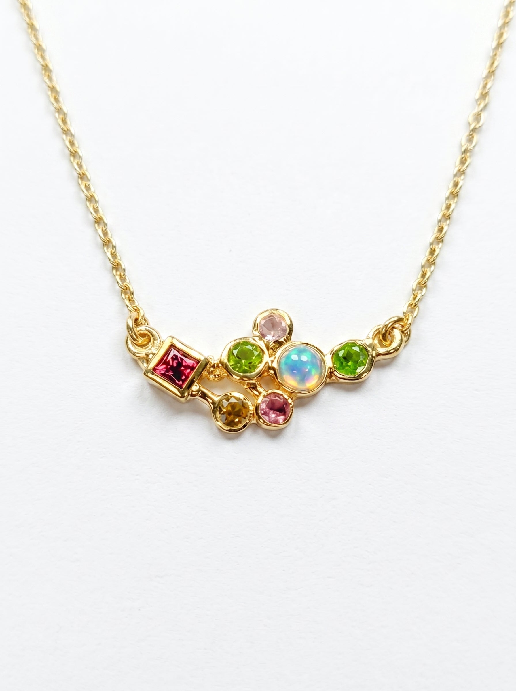 925 sterling silver cluster gemstone necklace, additional angle