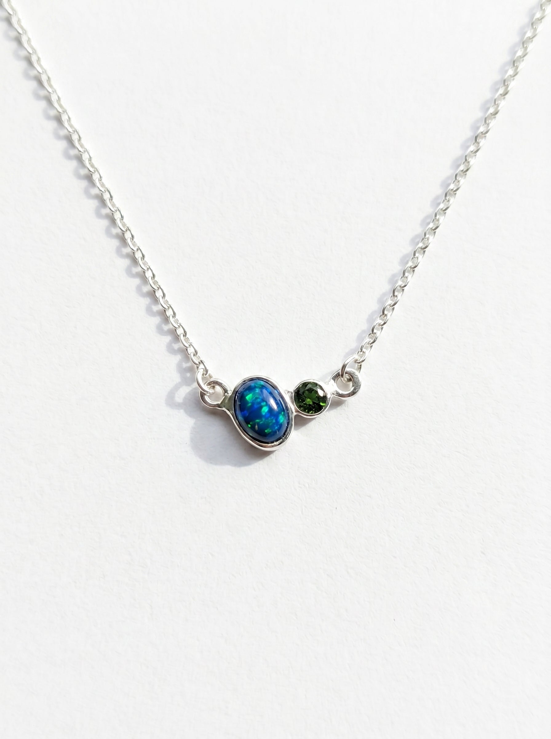 925 sterling silver two stone opal necklace, additional angle