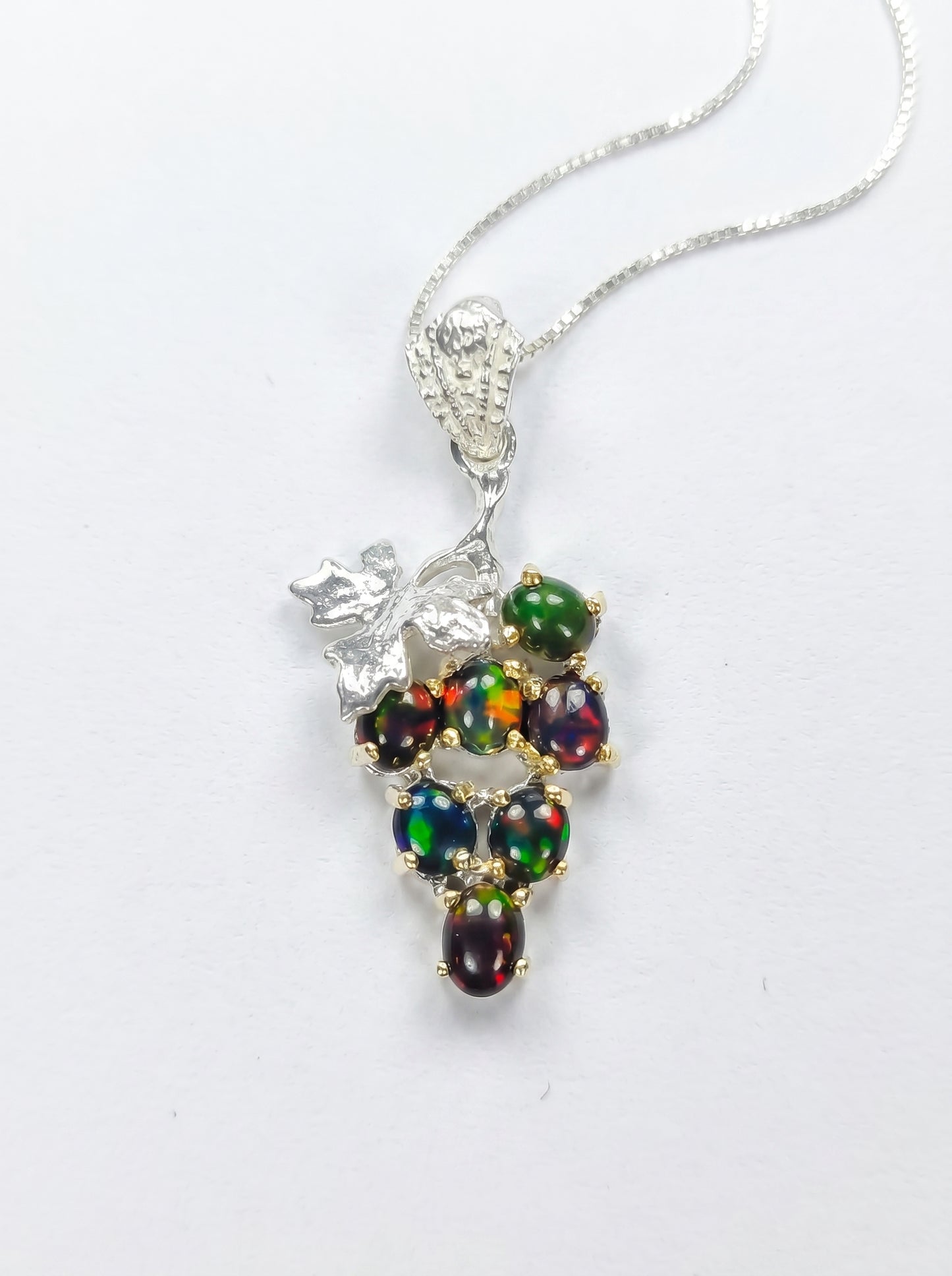 925 sterling silver grape black opal necklace, additional angle