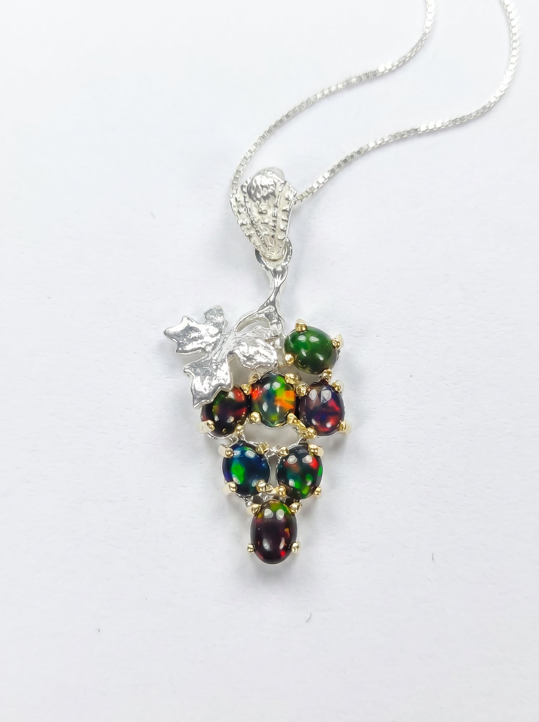 925 sterling silver grape black opal necklace, additional angle