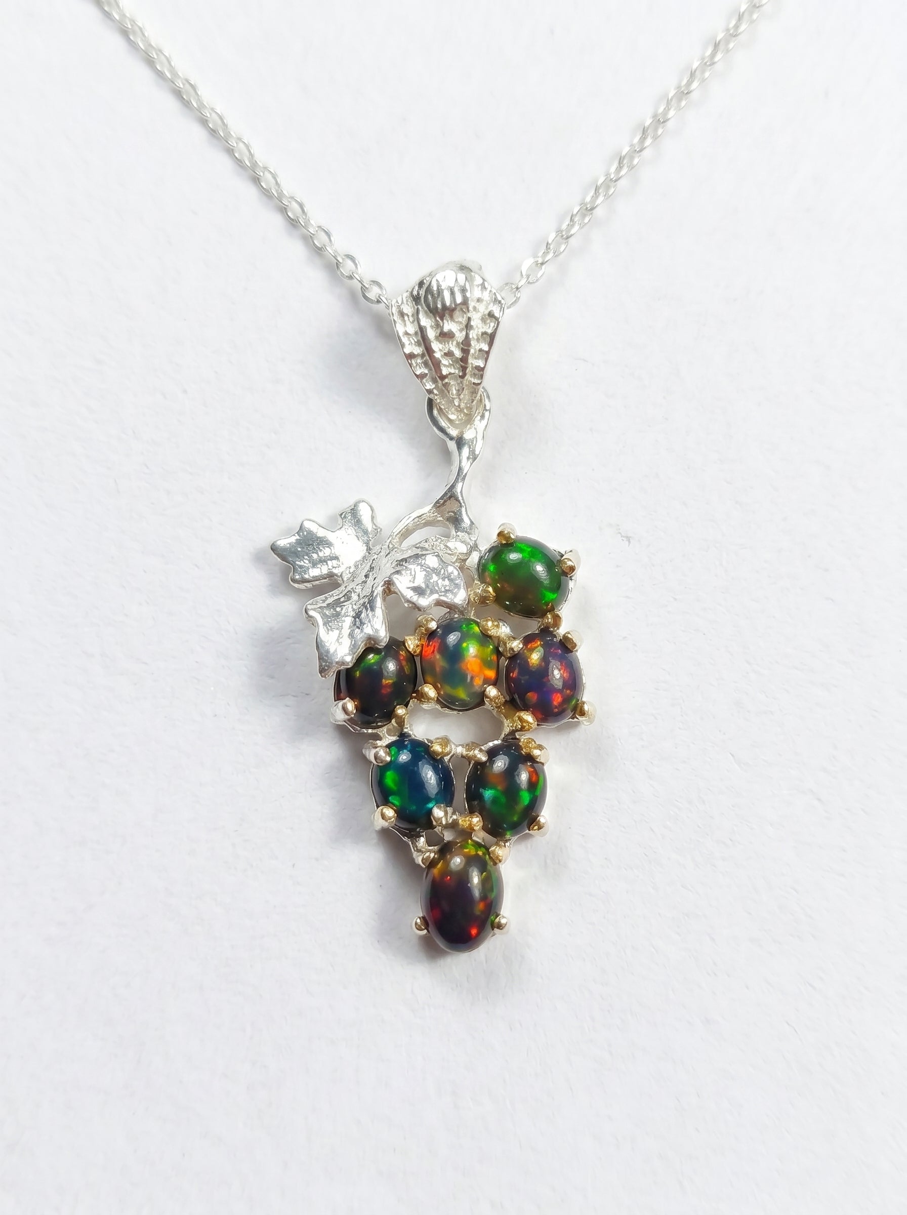 925 sterling silver grape black opal necklace, main product image