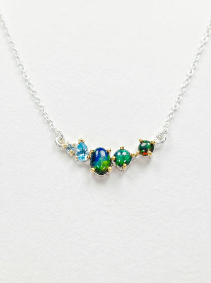 925 sterling silver cluster black opal necklace, additional angle
