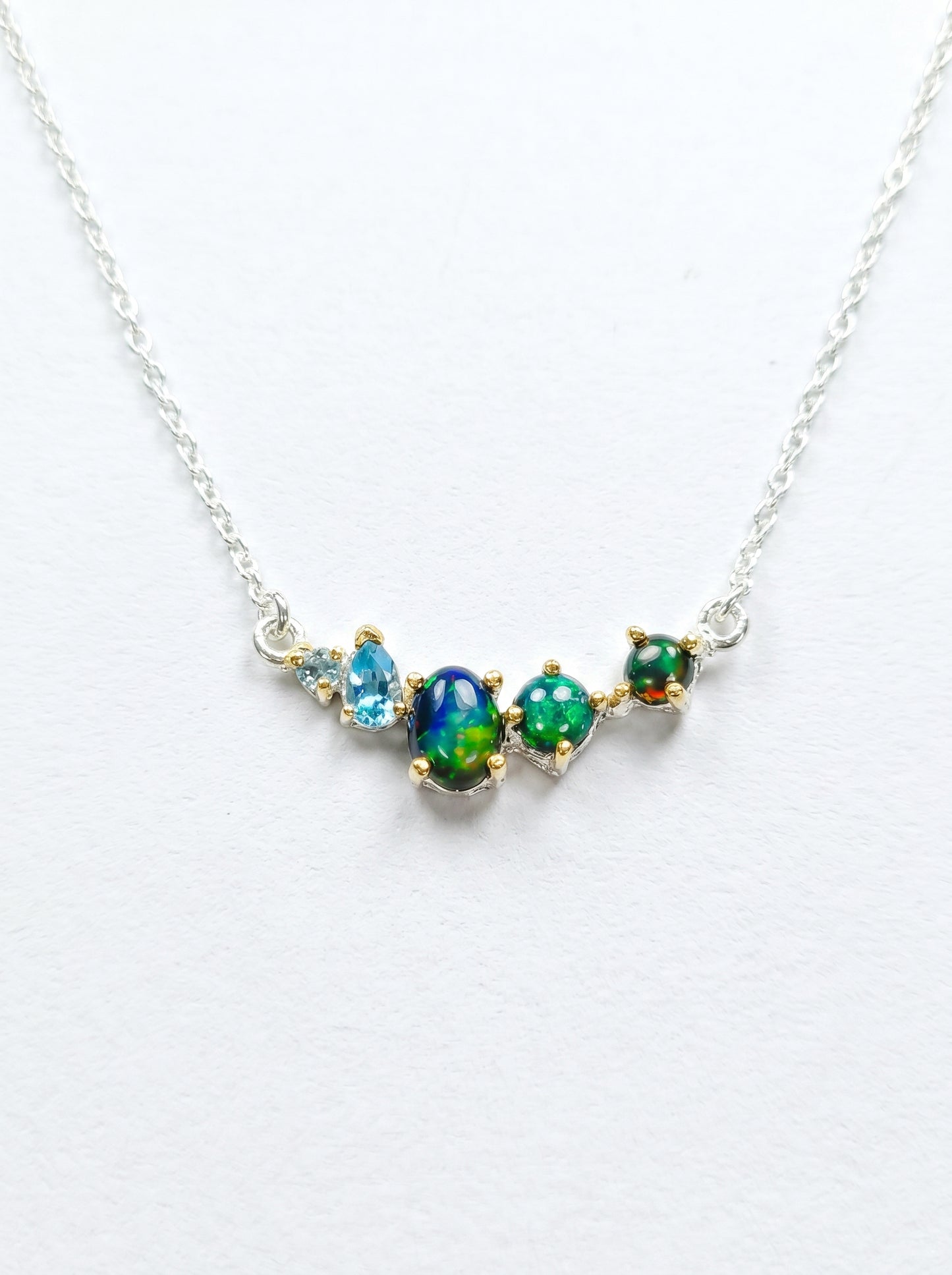 925 sterling silver cluster black opal necklace, main product image