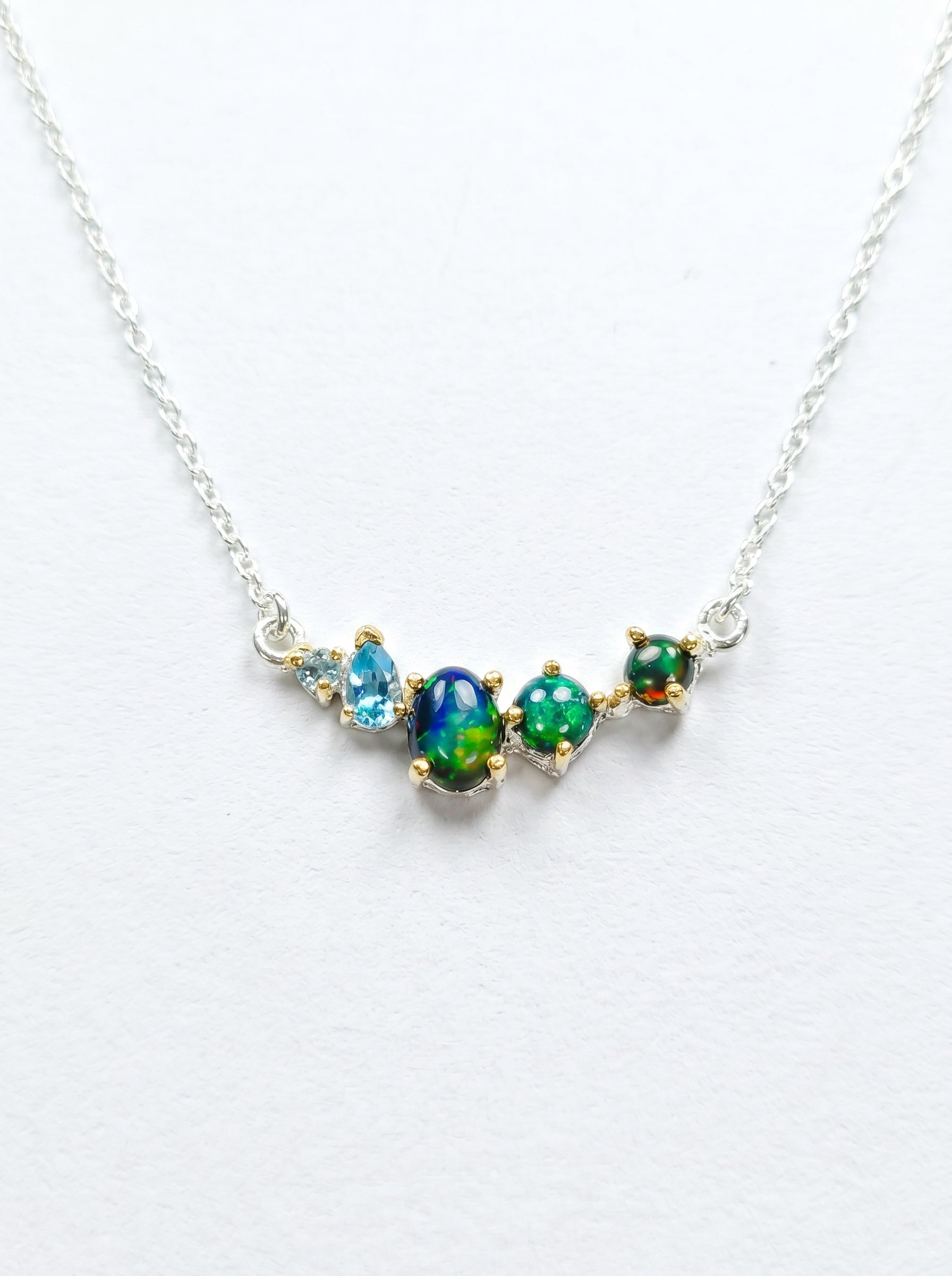925 sterling silver cluster black opal necklace, main product image