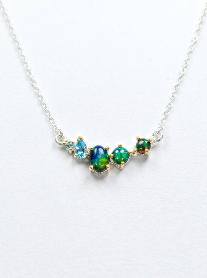 925 sterling silver cluster black opal necklace, main product image