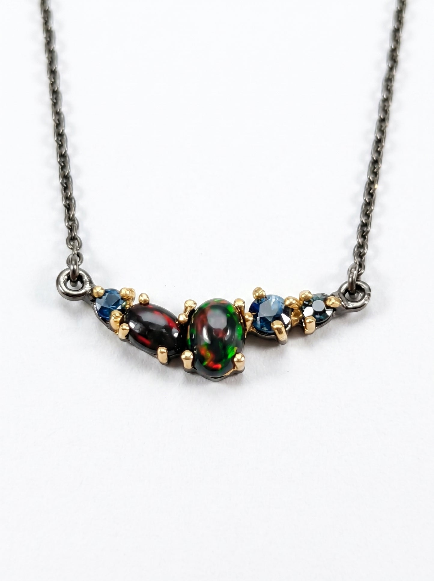 925 silver bar black opal necklace