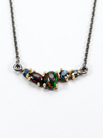 925 silver bar black opal necklace