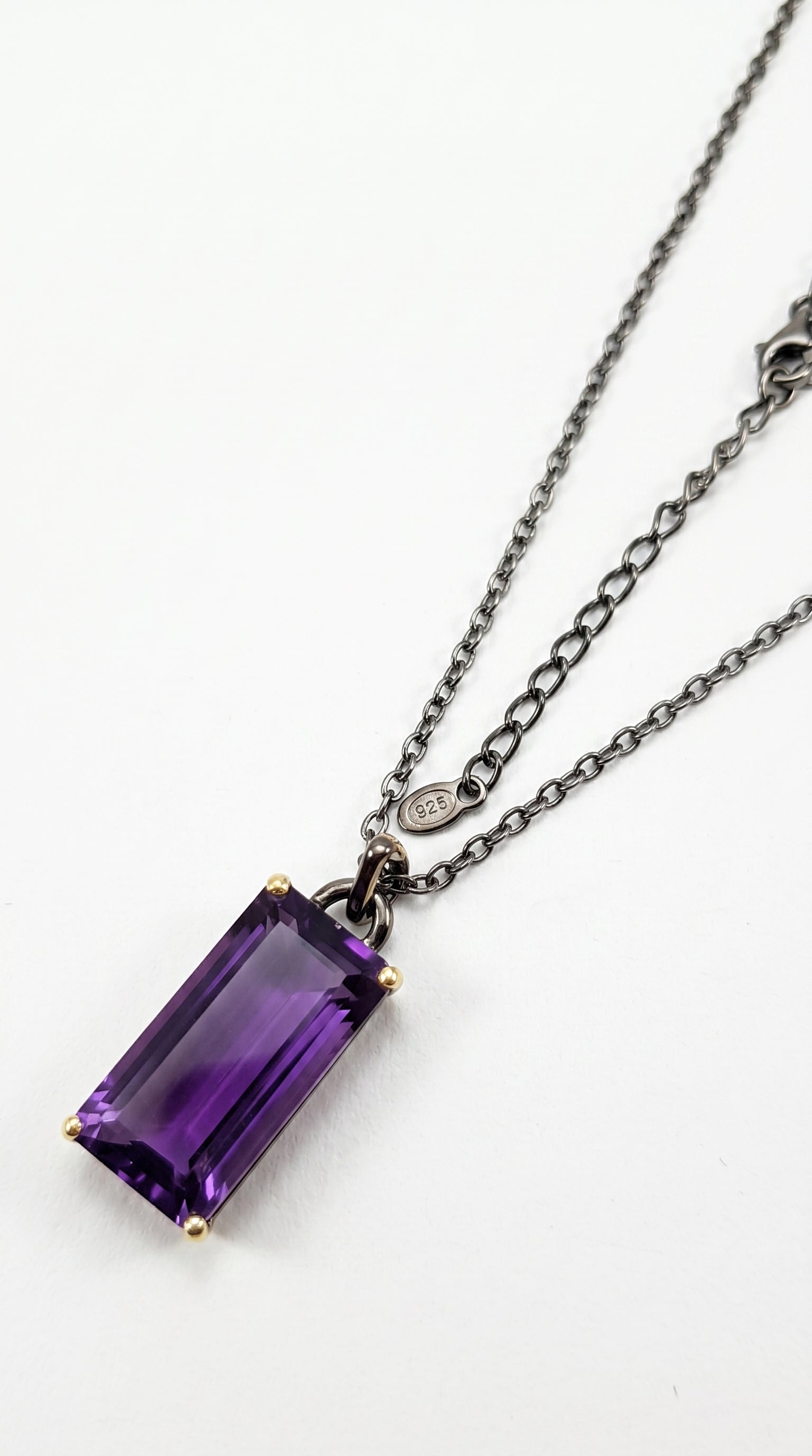 925 sterling silver statement amethyst necklace, worn view