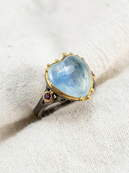 925 Sterling Silver Blue Heart Aquamarine Ring, worn look