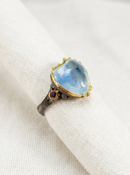 925 Sterling Silver Blue Heart Aquamarine Ring, setting detail