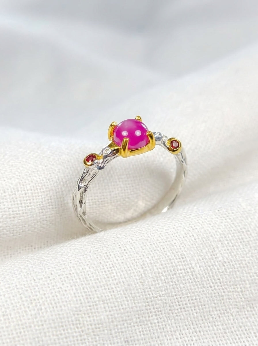 925 silver pink ruby dainty branch ring