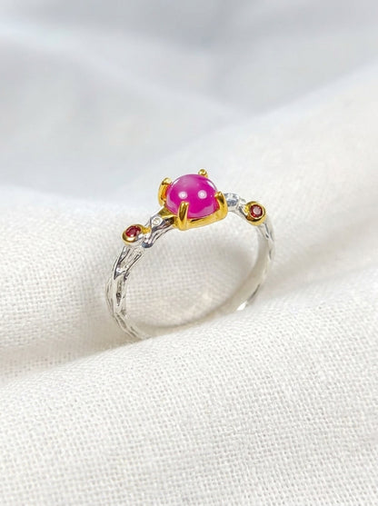 925 silver pink ruby dainty branch ring