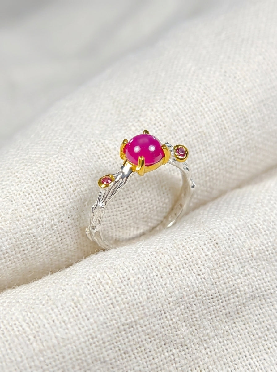 925 silver pink ruby dainty branch ring