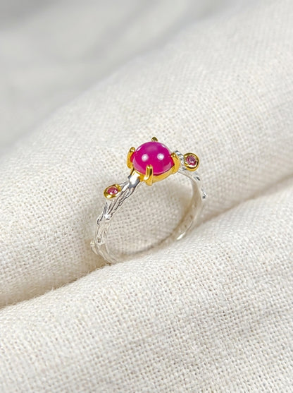 925 silver pink ruby dainty branch ring