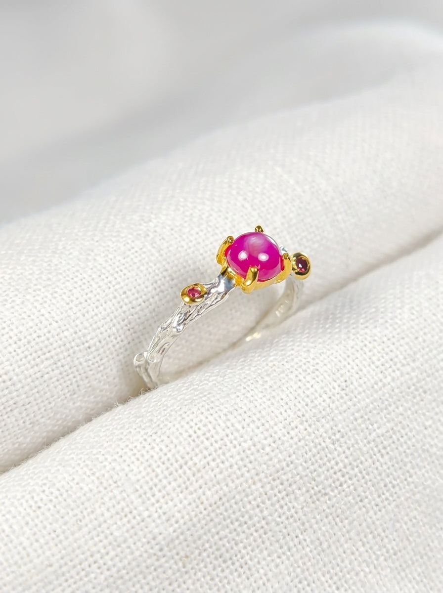 925 silver pink ruby dainty branch ring