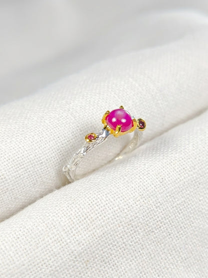 925 silver pink ruby dainty branch ring
