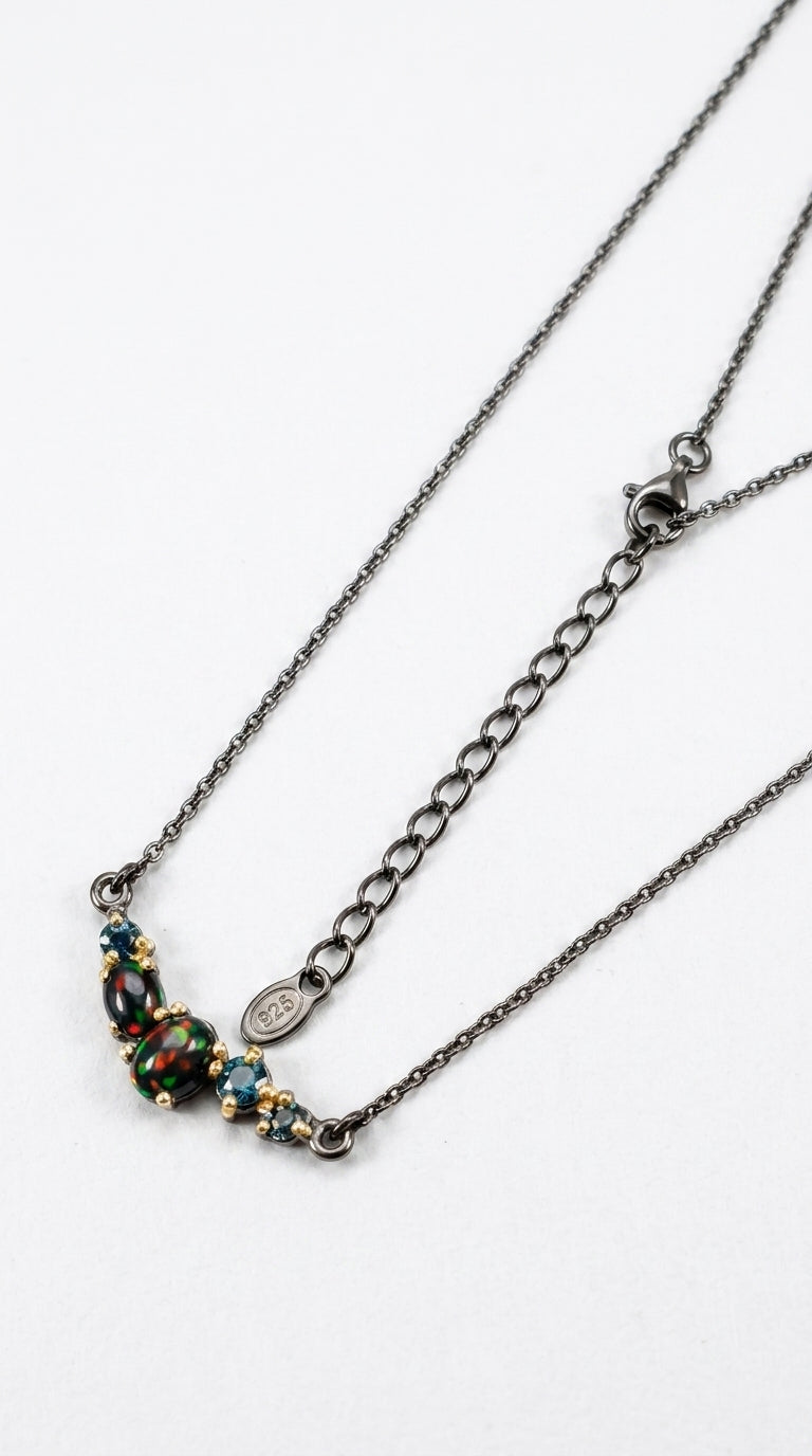 925 silver bar black opal necklace