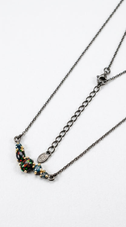 925 silver bar black opal necklace